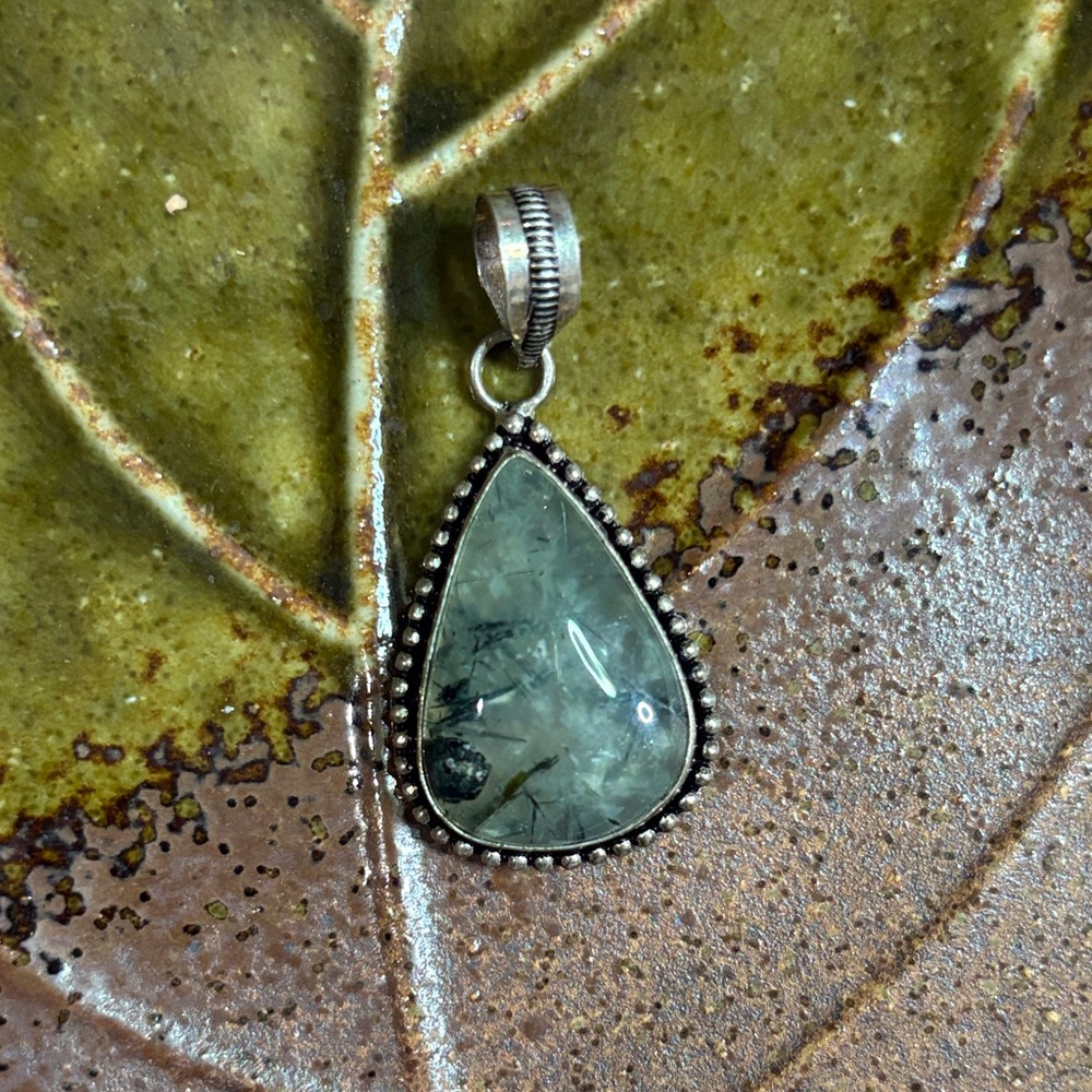 Sterling Silver Moss Agate Teardrop Semi-Precious Gemstone Pendant